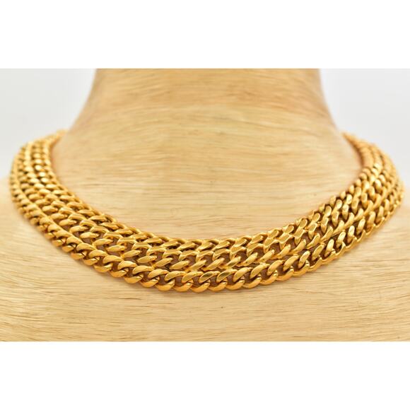 Givenchy Vintage Chunky Collar Necklace Brushed Gold Linked Chain Signed Bin1 - Picture 2 of 12